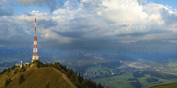 Bavarian Broadcasting Tower on the Gruenten, 1738m, at sunrise, Illertal, Allgaeu Alps,