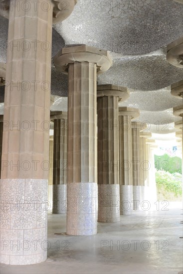 Antoni Gaudi, Park Guell, UNESCO World Heritage Site, Barcelona, Catalonia, Spain, Europe, row of