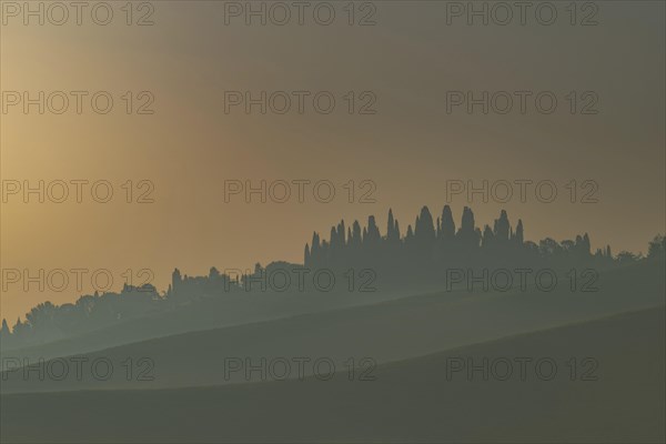 Sunrise in the Crete Senesi, Province of Siena, Tuscany, Italy, Europe