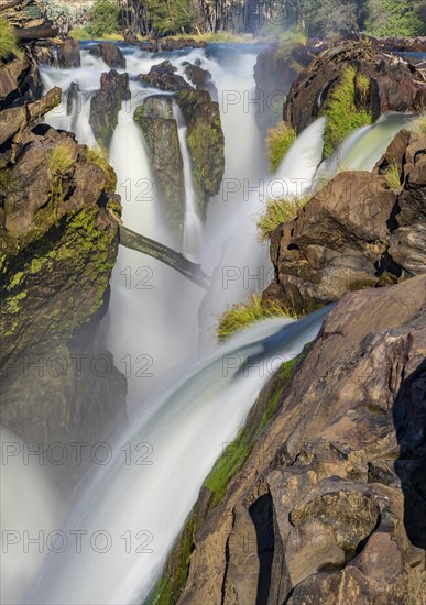 Epupa Falls waterfall on the Kunene River, long exposure, Kunene, Namibia, Africa