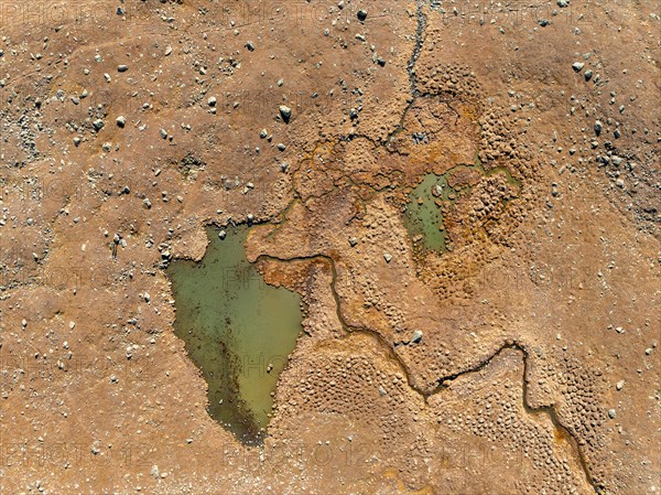 Aerial view, top-down view, small lake on the high plateau of the Gurgler Seenplatte, near