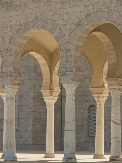 Beautifully curved sandstone arcades with finely carved columns, Tunis in Africa with ruins from
