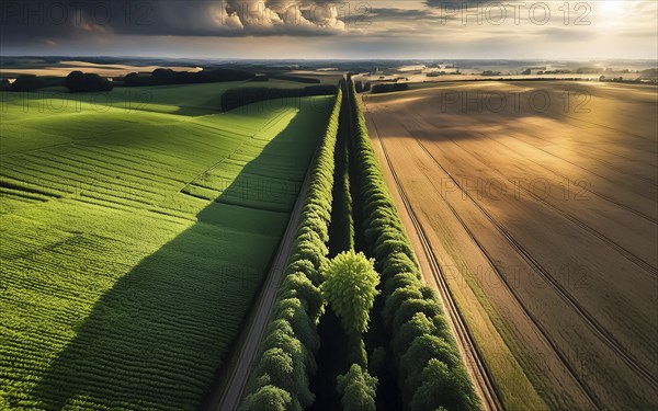 Field hedges from above, between the fields serve as biotope and protection against soil erosion,