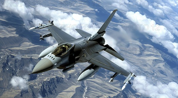 A fighter military air force jet. Concept of power and military strength and ability to attack, AI