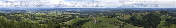 Hilly landscape, vineyards, panoramic view, view from the Demmerkogel lookout point, St.