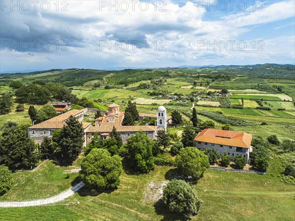 Apollonia Archaeological Park from a drone, Pojan, Albania, Europe
