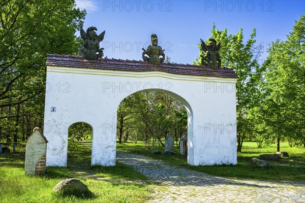 Robber baron's gate at Klinger See, Wiesengrund, Brandenburg, Germany, Europe