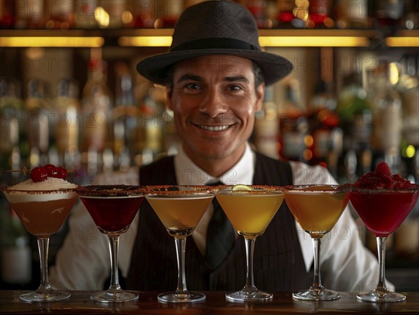 Bartender mixes cocktails in an elegant hotel, AI generated