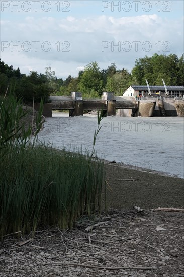 Force of nature, Isar, reservoir, high water, flooding, banks, Bad Toelz, Bavaria, Germany, Europe