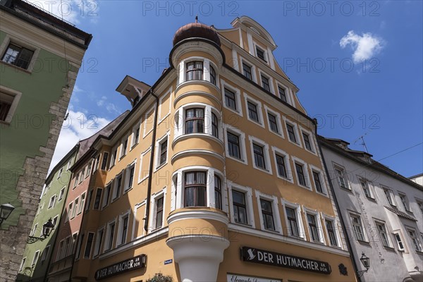 Historic town house with round bay window, Regensburg, Upper Palatinate, Bavaria, Germany, Europe