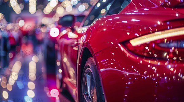 New luxury car models on display at car salon for buyers to buy and test drive, AI generated
