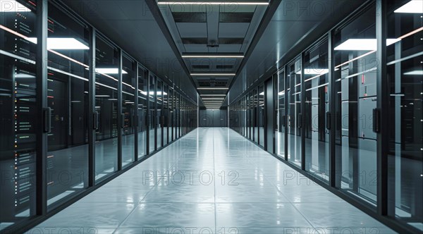 Cloud services concept and server farm supporting cloud applications for enterprise clients, AI