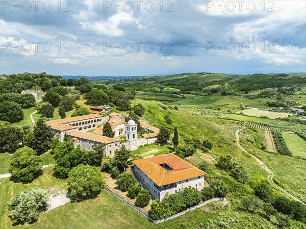 Apollonia Archaeological Park from a drone, Pojan, Albania, Europe