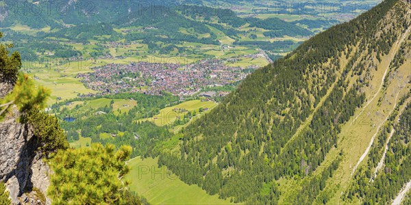 Panorama from the Riefenkopf, 1748m, to Oberstdorf, Allgaeu, Bavaria, Germany, Europe