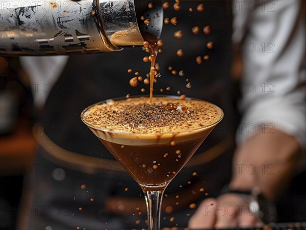 Bartender mixes cocktails in an elegant hotel, AI generated