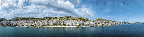 Panorama of Saranda from a drone, Albanian Riviera, Albania, Europe