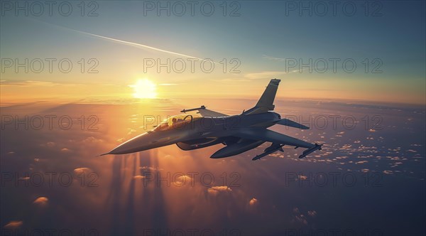 A fighter military air force jet. Concept of power and military strength and ability to attack, AI