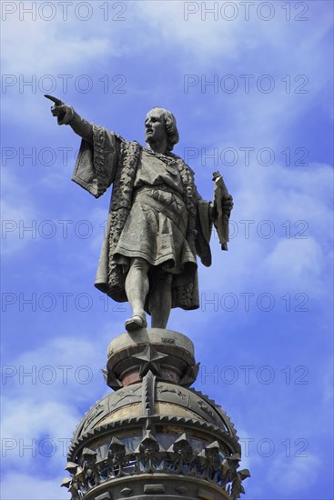 Monument a Colom, Columbus Column, Barcelona, Catalonia, Spain, Europe, Sculpture of a standing
