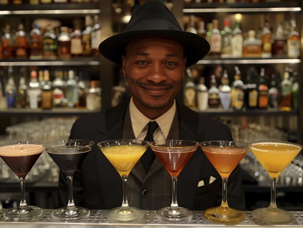 Bartender mixes cocktails in an elegant hotel, AI generated