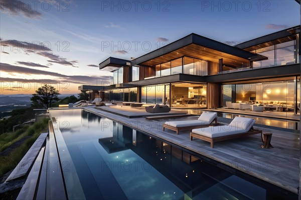 Luxurious wooden house with swimming pool reflecting the opulence of billionaires nestled in