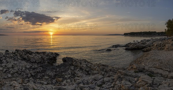 Sunset on the coast, island of Pag, Zadar, Dalmatia, Croatia, Europe