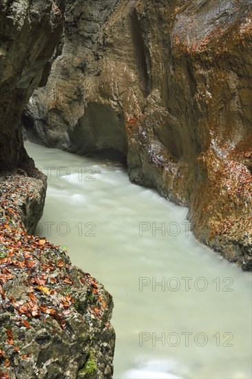 Landscape Partnach Gorge in autumn, Bavaria, Germany, Europe
