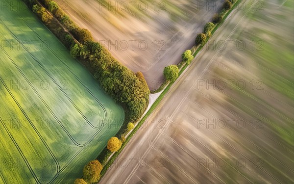Field hedges from above, between the fields serve as biotope and protection against soil erosion,