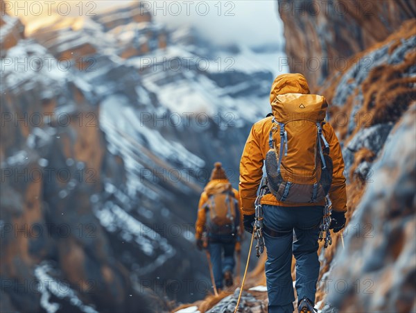 Mountain climber with full equipment climbing, ai generated, AI generated