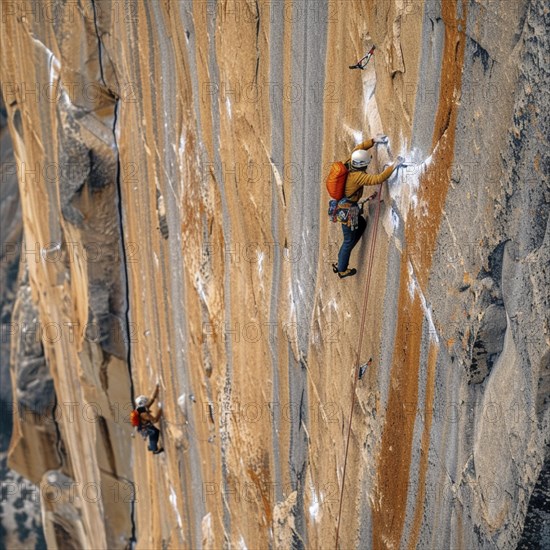 Mountain climber with full equipment climbing, ai generated, AI generated