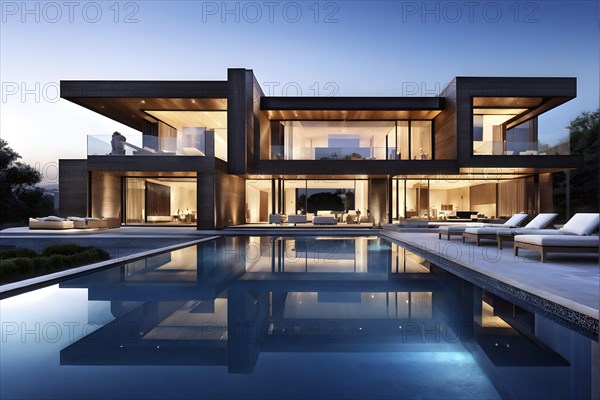 Luxurious wooden house with swimming pool reflecting the opulence of billionaires nestled in