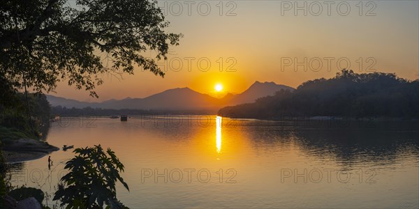Sunset on the Mekong near Luang Prabang, Laos, Asia