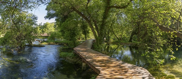 Wooden footbridge in Krka National Park, Krka Waterfalls, Dalmatia, Croatia, Europe