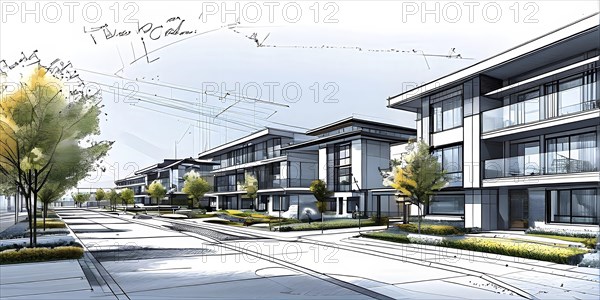 Blueprint of a modern residential neighborhood architecture featuring an envelope of modern