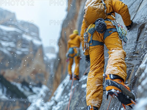 Mountain climber with full equipment climbing, ai generated, AI generated