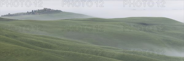 Landscape at sunrise around Volterra, Province of Pisa, Tuscany, Italy, Europe