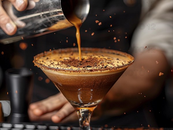Bartender mixes cocktails in an elegant hotel, AI generated