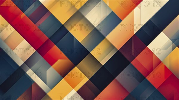 Abstract geometric mosaic pattern with vibrant colors including orange, blue, yellow, and red, AI