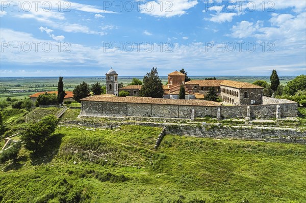 Apollonia Archaeological Park from a drone, Pojan, Albania, Europe