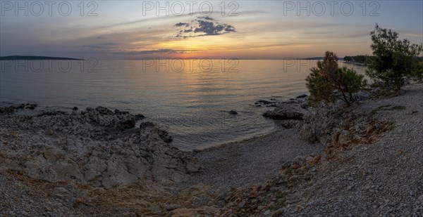 Sunset on the coast, island of Pag, Zadar, Dalmatia, Croatia, Europe