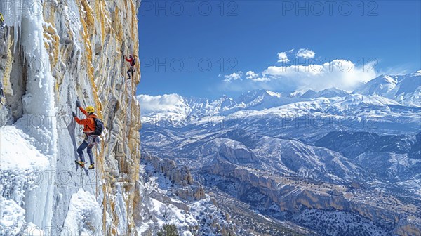 Mountain climber with full equipment climbing, ai generated, AI generated