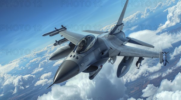A fighter military air force jet. Concept of power and military strength and ability to attack, AI