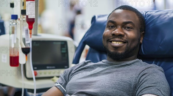 Black patient in the hospital waiting for doctor visit him and check his health status, AI