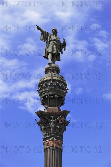 Monument a Colom, Columbus Column, Barcelona, Catalonia, Spain, Europe, A statue of Christopher