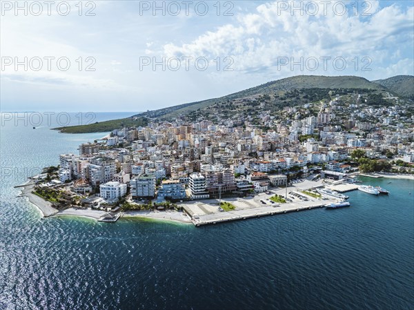 Saranda from a drone, Albanian Riviera, Albania, Europe