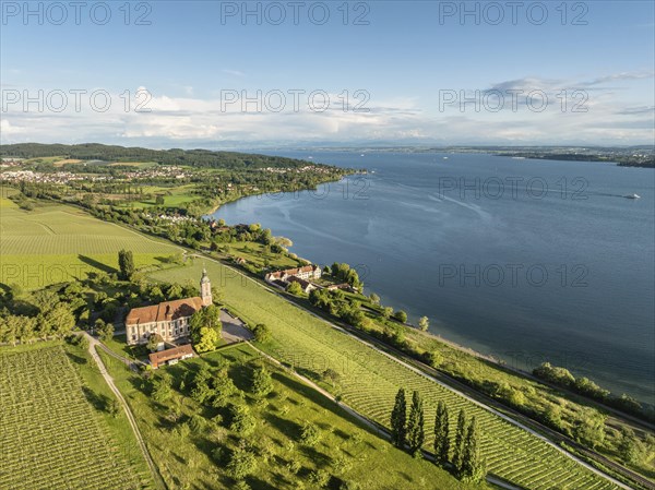Aerial view of the pilgrimage church Birnau on Lake Constance, Uhldingen-Muehlhofen, Lake Constance