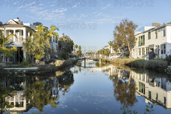 Venice Canals in Los Angeles, California with picturesque houses lining the waterways