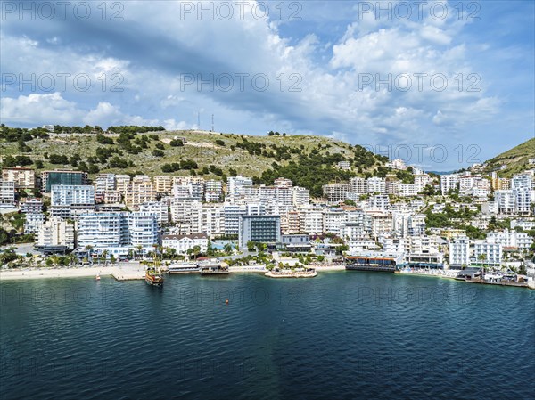 Saranda from a drone, Albanian Riviera, Albania, Europe