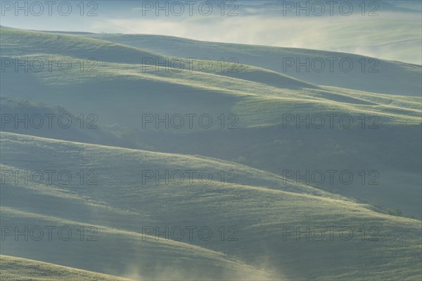 Landscape at sunrise around Volterra, Province of Pisa, Tuscany, Italy, Europe