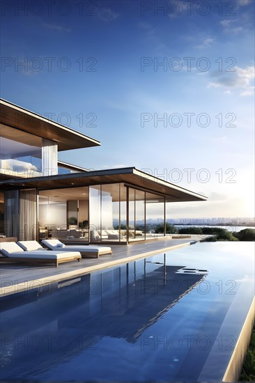 Luxurious wooden house with swimming pool reflecting the opulence of billionaires nestled in