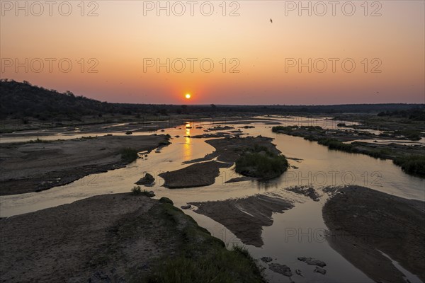 Sunset at the Olifants River, African savannah, Kruger National Park, South Africa, Africa